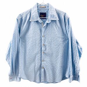 EQ Men's Blue White Striped Dress Shirt Long Sleeve Button Up Cotton Size M